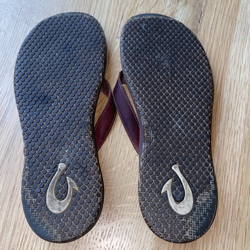 OluKai Paniolo Leather Strap and Footbed Brown Flip Flops Sandals Women’s 8 - Picture 4 of 15